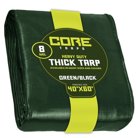 CORE TARPS 40 ft x 60 ft Heavy Duty 8 Mil Tarp, Green/Black, Waterproof, UV Resistant, Rip and Tear Proof CT-403-40X60